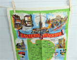 Eastern England Tea Towel 1950s Sussex Suffolk Norfolk Landmarks Linen