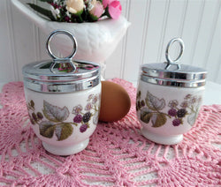 Pair Egg Coddlers Royal Worcester Lavinia Blackerry Vines Single Standard 1970s