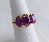 Ring 3 Genuine Rubies 3 Carats Oval 10k Gold 1970s Wedding Engagement Estate July Birthday