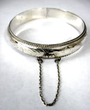 Sterling Silver Bangle Bracelet Handmade Hinged Hand Engraved 1950s Continental
