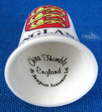 England Thimble 3 Lions English Bone China Shield 1970s Sewing Thimble Souvenir