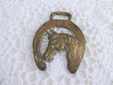 Vintage Horse Brass Horse Head In Horse Shoe 1970s Harness Ornament