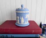 Wedgwood Blue Jasper Ware Box Cylinder Lidded Classical Figures 1972 Blue And White