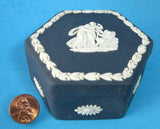 Wedgwood Jasperware Lidded Box 1973 Cupid Asleep Dark Blue Hexagon