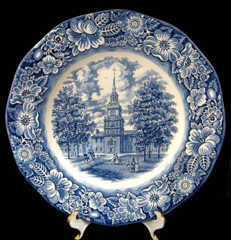Liberty Blue Staffordshire Independence Hall Plate 1970s Blue And White 9.85 Inch English Ironstone