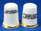 Thimble Pair Queen Elizabeth And Philip 1977 Silver Jubilee Bone China Photos