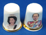 Thimble Pair Queen Elizabeth And Philip 1977 Silver Jubilee Bone China Photos