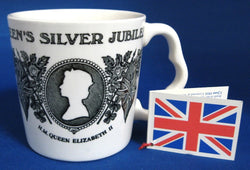 Black Transferware Queen Elizabeth II Silver Jubilee Mug 1977 Mint Original Tag
