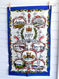 Queen Elizabeth 1977 Silver Jubilee Royal Vignettes Tea Towel Blue Border Unused