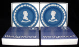 Wedgwood Dish Pair Queen Elizabeth II And Philip Jasper Silver Jubilee 1977 Dark Blue Boxed