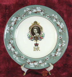 Queen Elizabeth II Plate Silver Jubilee 1977 Green Chintz Border Platinum Trim