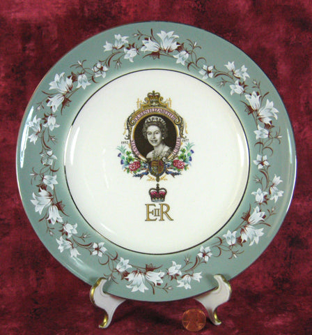 Queen Elizabeth II Plate Silver Jubilee 1977 Green Chintz Border Platinum Trim