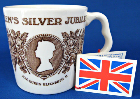 Queen Elizabeth II Jubilee Mug Brown Transferware Mint Tags 1977