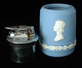 Ronson Wedgwood Blue Jasperware Lighter Queen Elizabeth II Jubilee 1977 Table Lighter