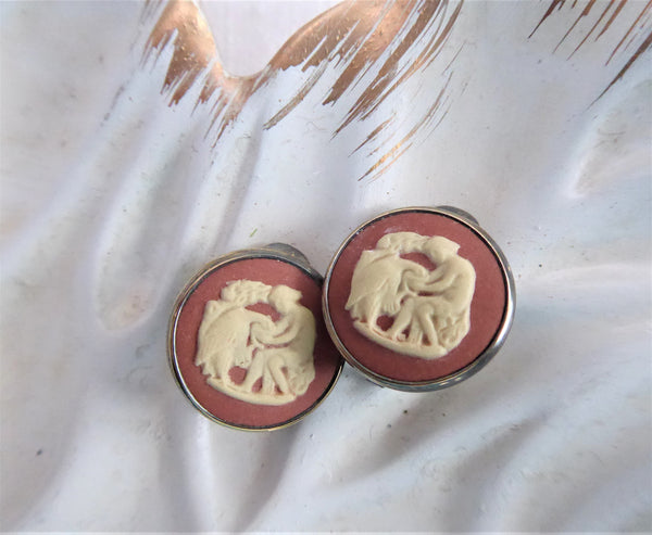 Wedgwood Jasperware Clip Earrings Sterling Silver Terracotta English Hallmarks 1979 JW