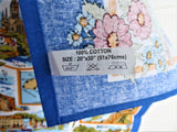 Tea Towel Cornwall Blue Border Map Villages 1980s Looe Truro Falmouth Colourful Cotton
