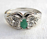 Emerald And Diamond Ring Genuine Oval Emerald 6 Diamonds 925 Silver 1970s Estate