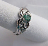 Emerald And Diamond Ring Genuine Oval Emerald 6 Diamonds 925 Silver 1970s Estate