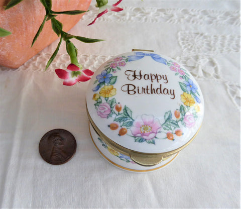 Happy Birthday Trinket Box English Porcelain 1980s Ring Box Trinket Falcon UK
