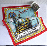 HMS Victory Tea Towel 1980s Admiral Nelson Warship Ulster Irish Linen Sailing Ship