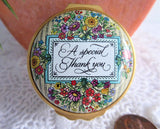 Halcyon Special Thank You Enamel Trinket Box English Porcelain 1980s Ring Box Gift