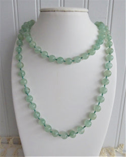 Apple Green Jadeite Knotted Bead Necklace 32 Inches Long Jade Beads Celadon
