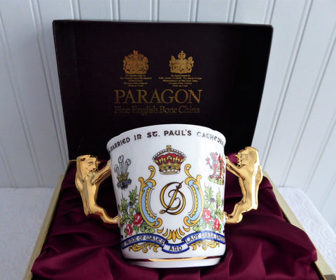 Charles And Diana Wedding Loving Cup Lion Handles Paragon In Box 1981 Gorgeous