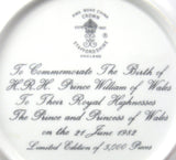 Birth Of Prince William Of Wales Plate 1982 Bone China Royal Birth Commemorative