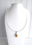 Citrine Teardrop Pendant Necklace Sterling Silver Omega Chain 1990s Faceted 4 Carat