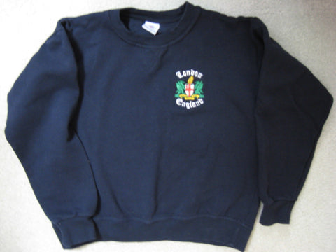 London England Souvenir Sweatshirt Navy Embroidered Medium 1990s