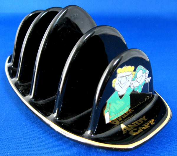 Andy Capp And Flo Toast Rack Wade, England Black Gold 4 Slice 1997 Comic Strip Characters