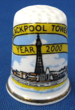 English Bone China Thimble Blackpool Tower Year 2000 Sewing Thimble Souvenir