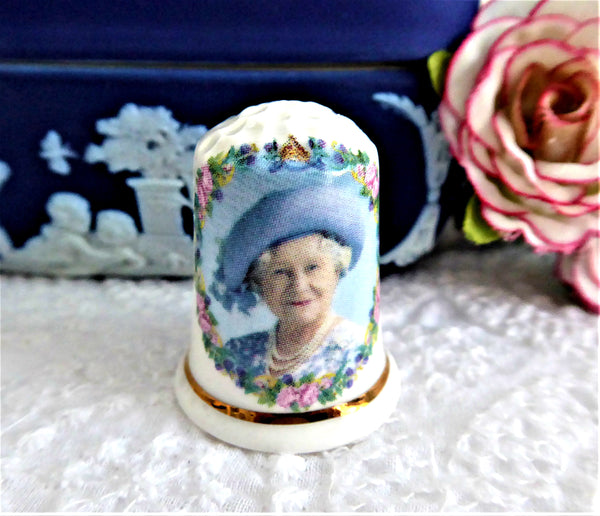 Thimble Queen Mum Elizabeth George VI 100th Birthday 2000 English Bone China