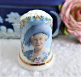 Thimble Queen Mum Elizabeth George VI 100th Birthday 2000 English Bone China