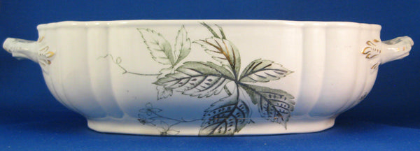 Ironstone Serving Bowl Green Transferware John Edwards 1890s Victorian