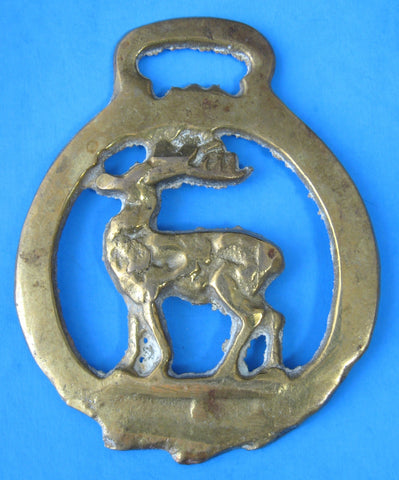 Horse Brass Standing Deer Buck England Stag With Antlers Tourist Brass 1940s