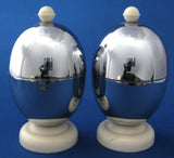 Chrome Eggcups With Lids Cozies Wool Liners Pair Boxed Vintage Kozy Kraft 1930s