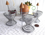 Cool 1960s Retro English Egg Cups Wire And Wood Set Of 4 Industrial Eggcups Kitsch