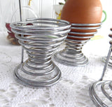 Cool 1960s Retro English Egg Cups Wire And Wood Set Of 4 Industrial Eggcups Kitsch