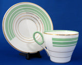 Shelley Cup and Saucer Oxford Shape Art Deco Green Gold Bands 1940s