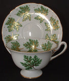 Shelley Gainsborough Cup And Saucer Green Leaves Gold Trim 1950s