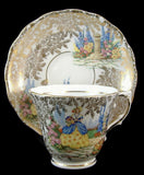Crinoline Lady Cup And Saucer Gold Chintz Colclough 1940s