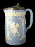 Dudson Sprigged Pitcher Pewter Lid Classical Jug 1890s Blue And White