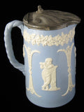 Dudson Sprigged Pitcher Pewter Lid Classical Jug 1890s Blue And White