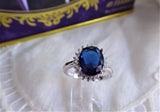 Faux Sapphire Diamond Halo 925 Silver Ring Size 6 Diana Royal Engagement Ring 1980s Estate