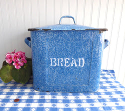 Victorian Blue English Bread Bin Enamelware Bread Box Chippy Edwardian Graniteware
