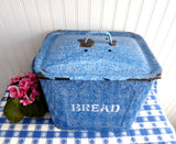 Victorian Blue English Bread Bin Enamelware Bread Box Chippy Edwardian Graniteware
