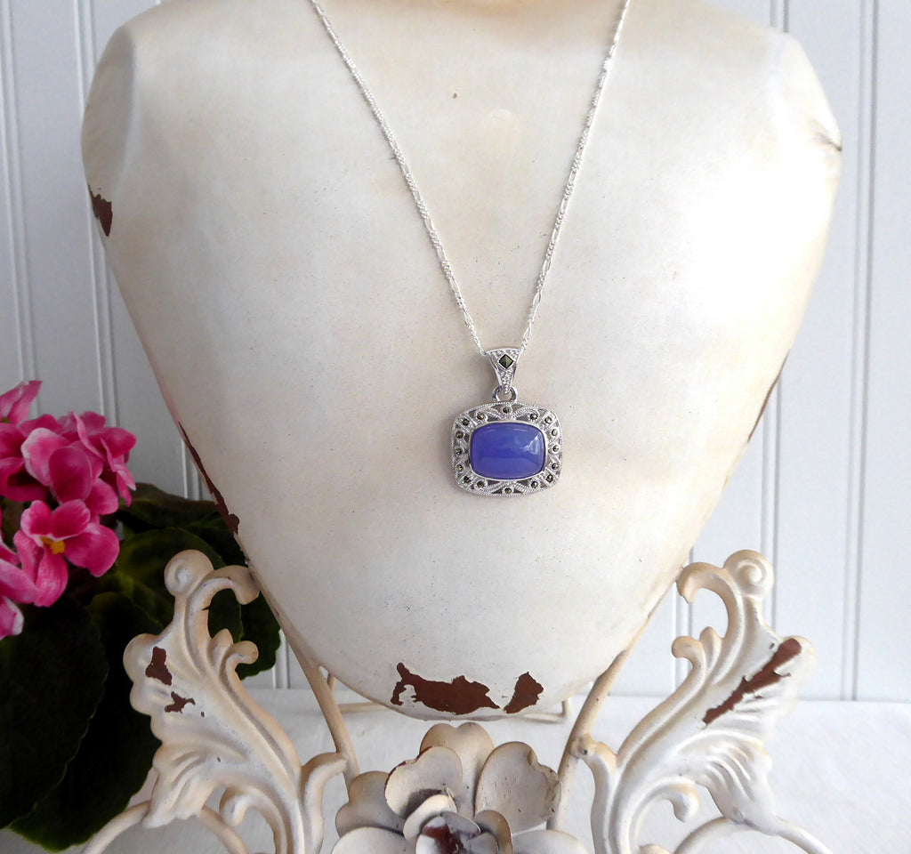 Lavender Jadeite Chinese Cabochon Pendant Necklace 12 Carats Sterling ...