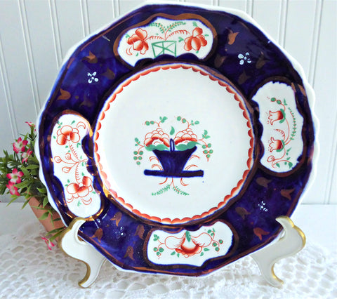 Antique 1830s Imari 9 Inch Dinner Plate England Copper Luster Cobalt Rust