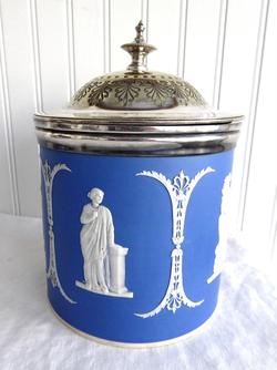 Biscuit Barrel Dudson Blue Jasper Dip Cookie Jar Muses Mid Victorian Hinged Lid